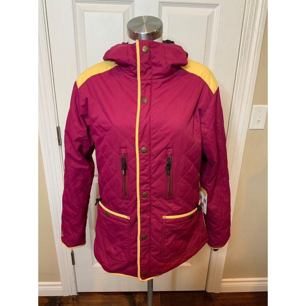 Airblaster Berry Red & Yellow Quilted Hooded Jacket, Size M